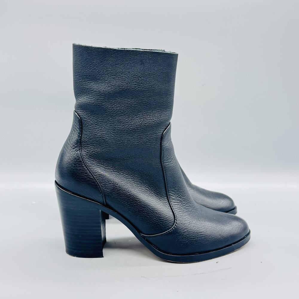 Splendid Boots Womens 7 Black Leather Ankle Zip Block Heel Booties Shoes Comfort